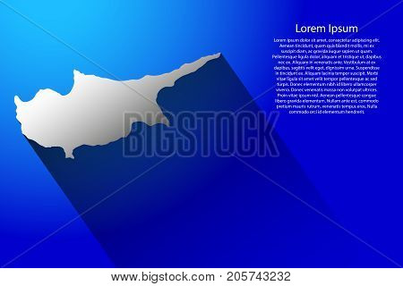 Abstract map of Cyprus with long shadow on blue background of vector illustration