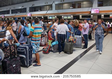 Antalya, Turkey - September 26, 2017: Antalya International Airport, Flight delay, people are waiting for flight