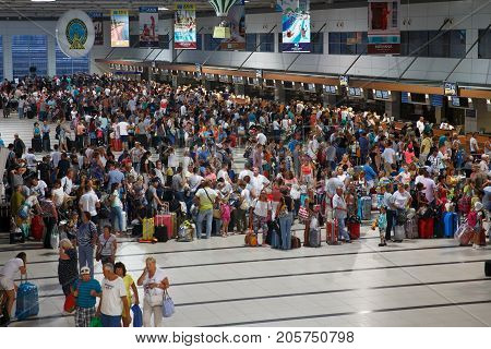 Antalya, Turkey - September 26, 2017: Antalya International Airport, Flight delay, people are waiting for flight