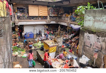Bali Indonesia - September 9 2017 : Pasar Kumbasari Morning market flowersfruit and vegetable market. Ubud Bali Indonesia