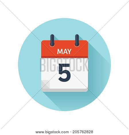 May 5. Vector flat daily calendar icon. Date and time, day, month 2018. Holiday. Season.
