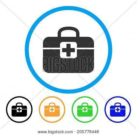 Medkit rounded icon. Style is a flat medkit gray symbol inside light blue circle with black, yellow, green, blue variants. Vector designed for web and software interfaces.