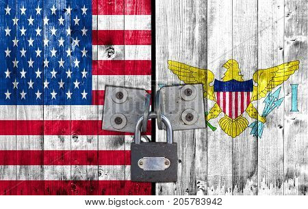 US and Virgin Islands flag on door with padlock