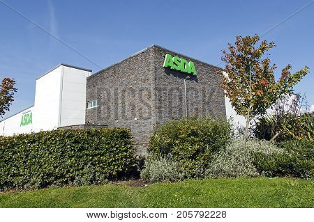 Swansea, UK: September 19, 2017: Asda Supermarket. Asda Stores Limited is an American-owned, British-founded supermarket retailer, headquartered in Leeds, West Yorkshire.