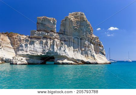 The famous cove of Kleftiko, Milos island, Cyclades, Greece