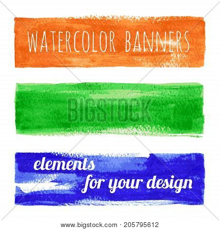 Set of watercolor paint texture banners. Vector illustration, template for web, cards an other design.