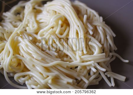 Tasty Hot Spagetti In A Plate Close Up.