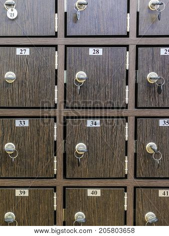 Boxes of a locker room in fitness club