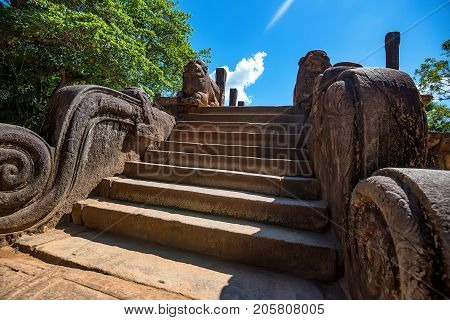Staircase to Royal Court of king Parakramabahu in Polonnaruwa, Sri Lanka