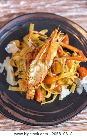 Giant Tiger Prawn Pasta, Italian groumet cuisine