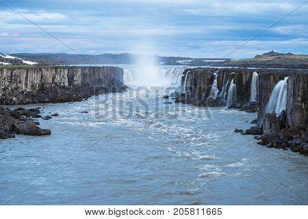 Selfoss waterfall. Wonderful landscape in Iceland. Famous Tourist Attraction
