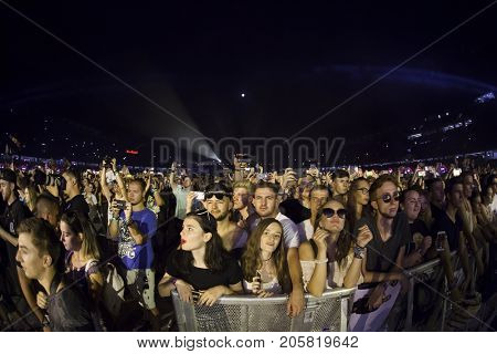Cluj-Napoca, Romania - August 4, 2017:  Crowd having fun at Ellie Goulding, an English singer and songwriter live concert at Untold Festival, the Best Major Music Festival of Europe