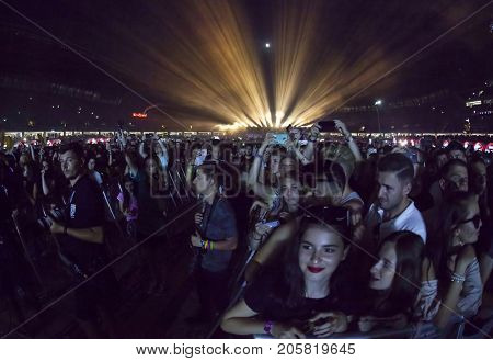 Cluj-Napoca, Romania - August 4, 2017:  Crowd having fun at Ellie Goulding, an English singer and songwriter live concert at Untold Festival, the Best Major Music Festival of Europe