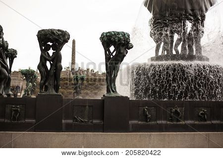 Oslo, Norway - June 08, 2017 : Oslo, Norway Vigeland Sculpture Park with monuments of naked people