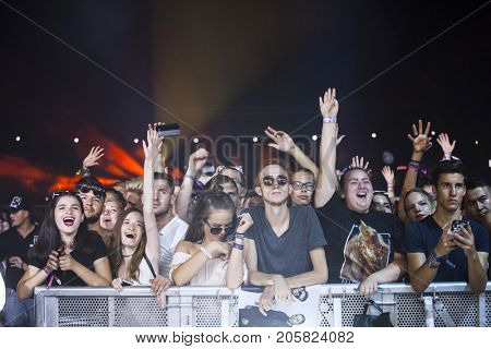 Cluj-Napoca, Romania - August 4, 2017:  Crowd having fun at Ellie Goulding, an English singer and songwriter live concert at Untold Festival, the Best Major Music Festival of Europe