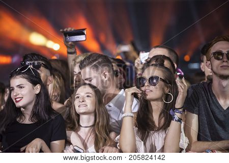 Cluj-Napoca, Romania - August 4, 2017:  Crowd having fun at Ellie Goulding, an English singer and songwriter live concert at Untold Festival, the Best Major Music Festival of Europe