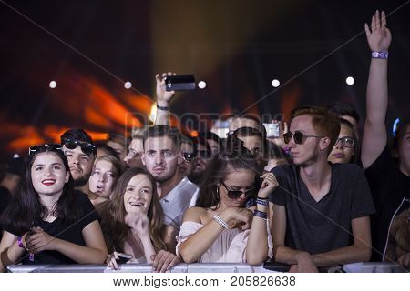 Cluj-Napoca, Romania - August 4, 2017:  Crowd having fun at Ellie Goulding, an English singer and songwriter live concert at Untold Festival, the Best Major Music Festival of Europe