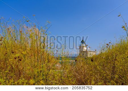 Light house of the Castle of Ayia Mavra at Lefkada island, Greece