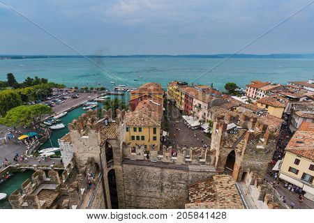 Castle on Lake Garda in Sirmione Italy - architecture background