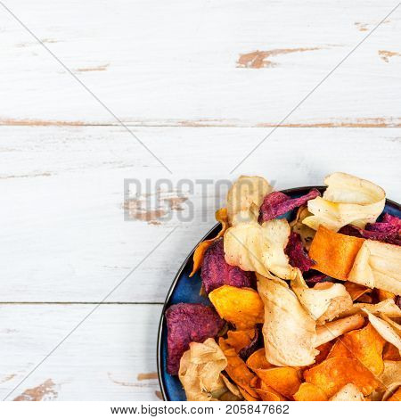 Bowl Of Healthy Snack From Vegetable Chips, Crisps