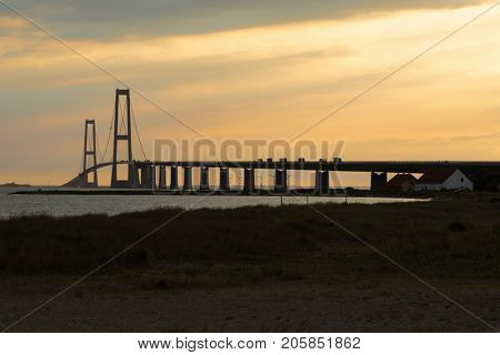 StorebÃÂ¦ltsbroen bridge during sunset. It's a wonderful sight
