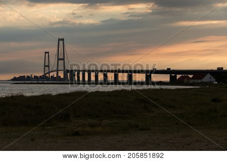 StorebÃÂ¦ltsbroen bridge during sunset. It's a wonderful sight