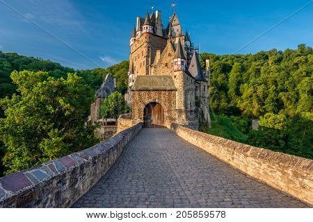 Burg Eltz castle in Rhineland-Palatinate state, Germany. Construction started	prior to 1157.