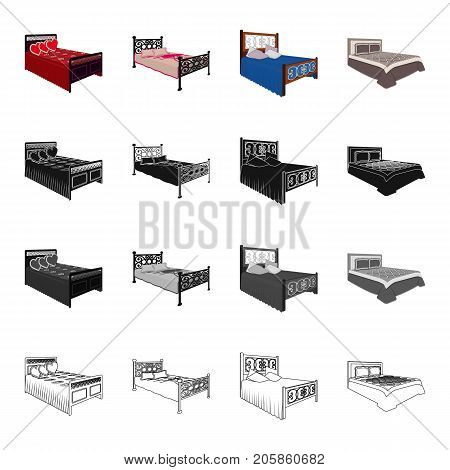 Bed, mattress, bedspread, and other  icon in cartoon style. Textiles, bedclothes, doss icons in set collection.