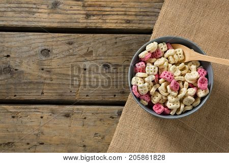 Close-up of honeycomb cereal in bowl