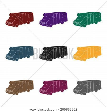 Campervan icon in black design isolated on white background. Family holiday symbol stock vector illustration.