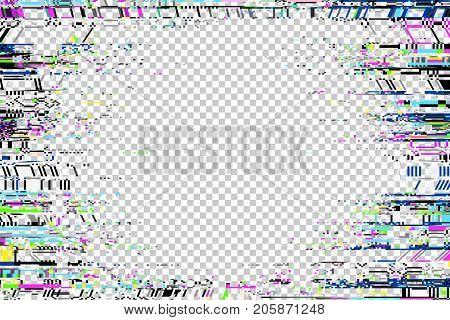 Glitch frame. Display error background. Computer screen digital noise. Abstract business design. Video game glitch. TV signal fail. Technical problem grunge wallpaper.