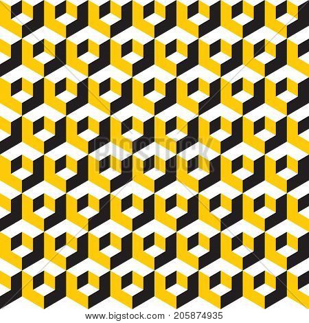 Seamless vector 3d cube pattern in yellow and black