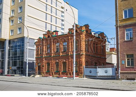 Novosibirsk Siberia Russia - September 17 2017: Brick house - a monument of architecture (year of construction 1900) street Michurina No. 6