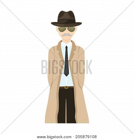 Appearance of the detective. Man detective in a hat and raincoat single icon in cartoon style vector symbol stock illustration .