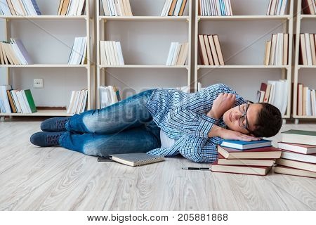 Young student studying with books