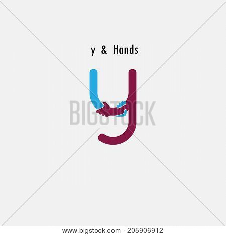 y- Letter abstract icon & hands logo design vector template.Business offerpartnership symbol.Hopehelp concept.Supportteamwork sign.Corporate business & education logotype symbol.Vector illustration