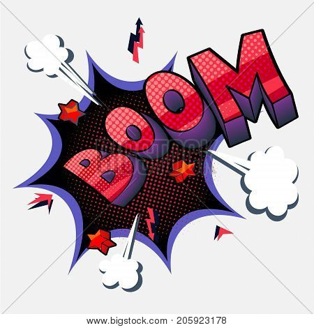 funky colorful pop art style illustration with word Boom