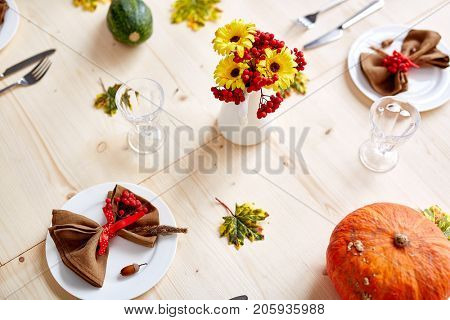 Festive variety of treaditional Thanksgiving table served for guests