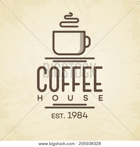 Coffee house logo with cup line style on background for cafe, shop, restaurant. Vector design elements, logos, identity, labels, badges and other branding objects. Vector illustration.