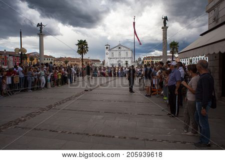 PALMANOVA ITALY - SEPTEMBER 03: Historical Groups dressed in ancient clothes during the historical Reenactment a.d. 1615 on September 03 2017