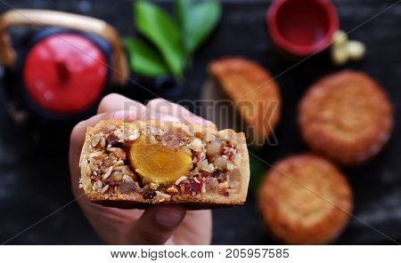 Woman Hand Take Moon Cake