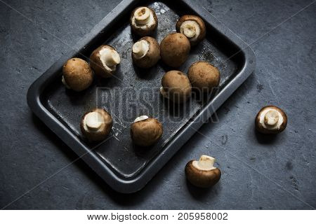 Closeup of fresh organic shiitake cremini mushroom