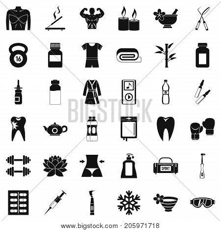 Fitness icons set. Simple style of 36 fitness vector icons for web isolated on white background