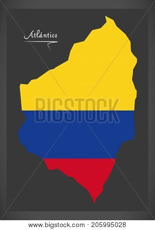 Atlantico Map Of Colombia With Colombian National Flag Illustration