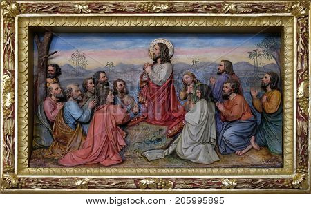 STITAR, CROATIA - NOVEMBER 11: Jesus and Apostles in the Mount of Olives, fresco in the church of Saint Matthew in Stitar, Croatia on November 11, 2016.