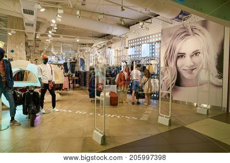 SAINT PETERSBURG, RUSSIA - CIRCA AUGUST, 2017: befree store at Galeria shopping center. Galeria is major shopping and entertainment center is located in downtown of St. Petersburg