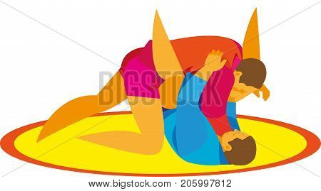 Sambo. Two fighters fight on the tatami
