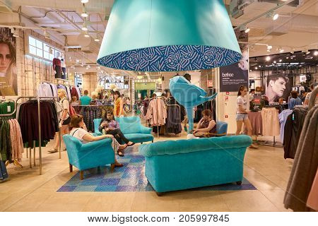 SAINT PETERSBURG, RUSSIA - CIRCA AUGUST, 2017: inside befree store at Galeria shopping center. Galeria is major shopping and entertainment center is located in downtown of St. Petersburg