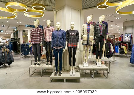 SAINT PETERSBURG, RUSSIA - CIRCA AUGUST, 2017: inside Koton store at Galeria shopping center. Galeria is major shopping and entertainment center is located in downtown of St. Petersburg
