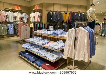 SAINT PETERSBURG, RUSSIA - CIRCA AUGUST, 2017: inside Koton store at Galeria shopping center. Galeria is major shopping and entertainment center is located in downtown of St. Petersburg